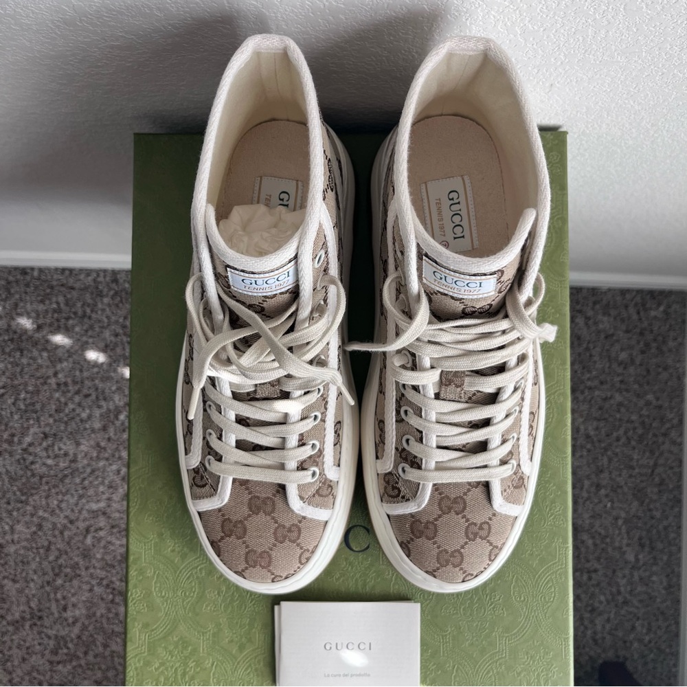 SOLD NEW Gucci 1977 Tennis High Top GG Monogram Sneakers UK M 7 / US M 8 / W 10 - Picture 7 of 16